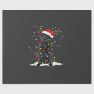 Papier Cadeau Chien Labrador noir Xmas Noël Lumière de l'arbre d