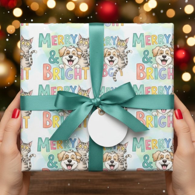 Papier Cadeau Chien mignon & Chat Merry & Bright (Créateur téléchargé)
