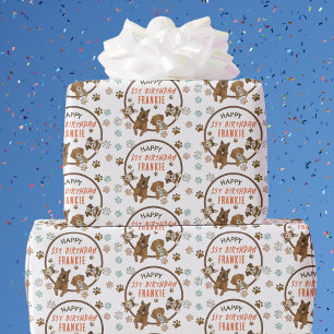 Papier Cadeau Chien mignon Empreintes de pattes garçons Annivers