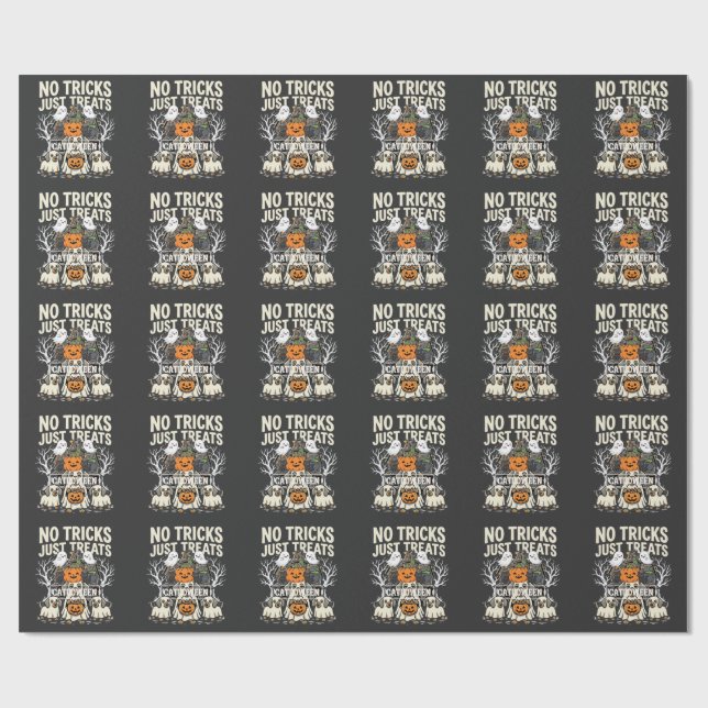 Papier Cadeau Chien Mignon Halloween Pas de Farces Rien que des  (Plat)