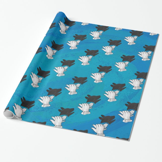 Papier Cadeau Chien Ombré sur bleu (Déroulé)