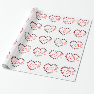 Papier Cadeau Chien Paws Red Heart Love
