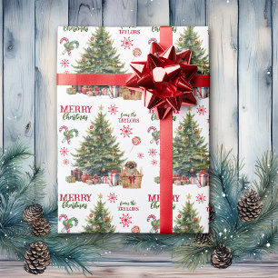 Papier Cadeau Chien pekingese sous l'arbre de Noël