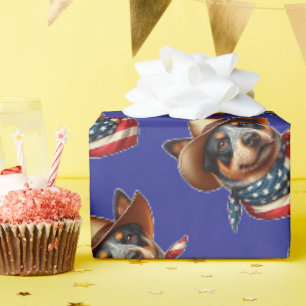 Papier Cadeau Chien portant un chapeau et un bandana du drapeau
