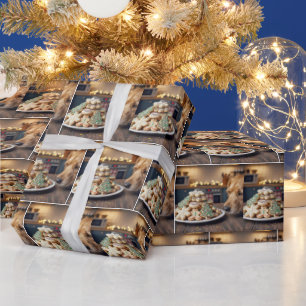 Papier Cadeau Chien qui renifle des biscuits de Noël au sucre