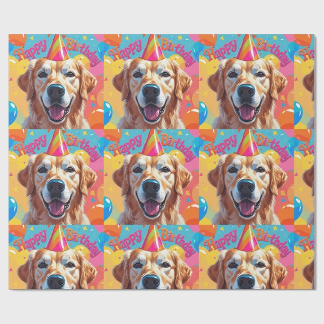 Papier Cadeau Chien Retriever doré Coloré (Plat)