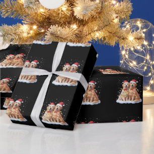 Papier Cadeau Chien Retriever doré Noël Chapeau de Père Noël Ren