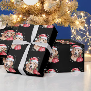 Papier Cadeau Chien Retriever doré Noël Lumière Fête de vacances