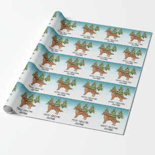 Papier Cadeau Chien Retriever doré rouge Noël Texte personnalisé
