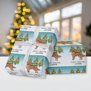 Papier Cadeau Chien Retriever doré rouge Noël Texte personnalisé