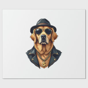 Papier Cadeau Chien Retriever Doré Vintage Cool en Lunettes de S