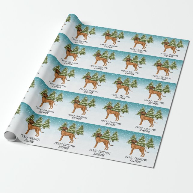Papier Cadeau Chien Rhodesian Ridgeback Lion Chien Forêt enneigé (Déroulé)