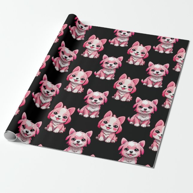 Papier Cadeau Chien rose Motif design - Noir (Déroulé)