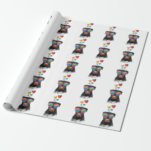 Papier Cadeau Chien Rottweiler avec coeurs Saint-Valentin