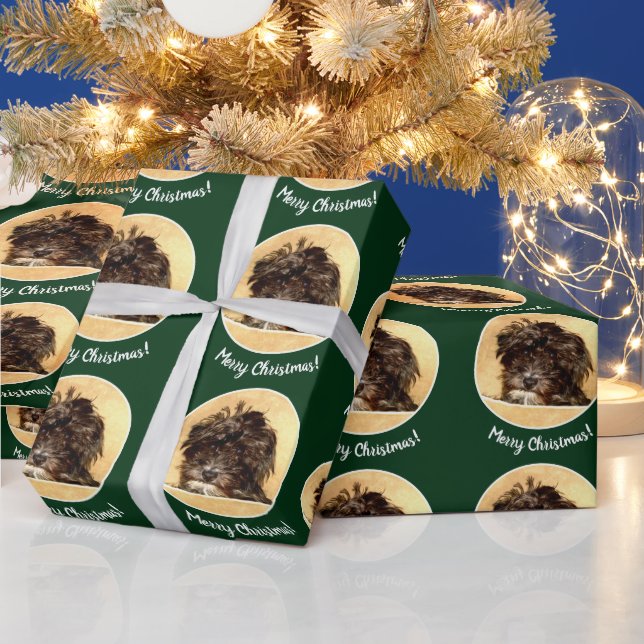 Papier Cadeau Chien Schnoodle Vert (Vacances)