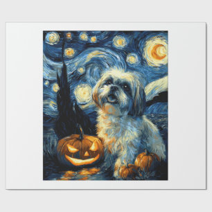 Papier Cadeau Chien Shih Tzu mignon citrouille Halloween Jack O