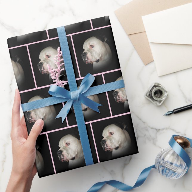 Papier Cadeau Chien-taureau américain sur noir (Cadeaux)