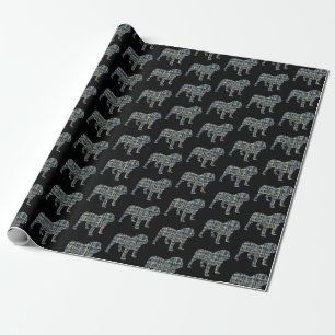 Papier Cadeau Chien-taureau anglais Silhouette Jaune et Grille n