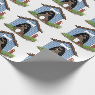 Papier Cadeau chien taureau dans la maison de chien avec hydrata