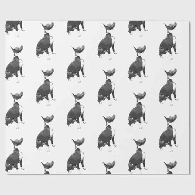Papier Cadeau Chien taureau noir et blanc motif tendance Wrappi (Couture)
