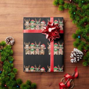 Papier Cadeau Chien teckel de Noël Lumières de Noël Chapeau de P