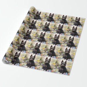 Papier Cadeau Chien Terrier Écossais avec œufs de Pâques de vaca
