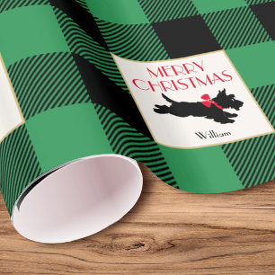 Papier Cadeau Chien traditionnel écossais de Noël Custom Green