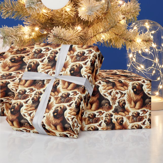 Papier Cadeau Chien vintage Briard sans soudure (Vacances)