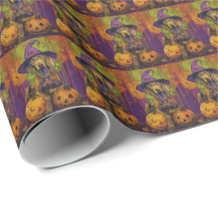 Papier Cadeau Chien Weimaraner effrayant Halloween Sorcière et C