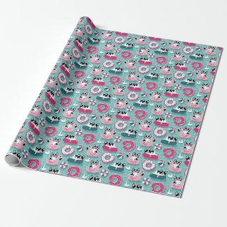 Papier Cadeau Chiens avec flotteurs de piscine, motif vintage.