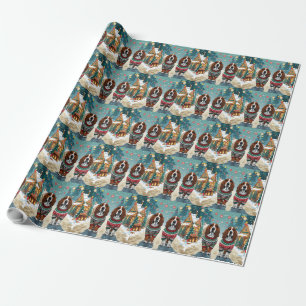 Papier Cadeau Chiens Basset Hound Noël Neige Fêtes