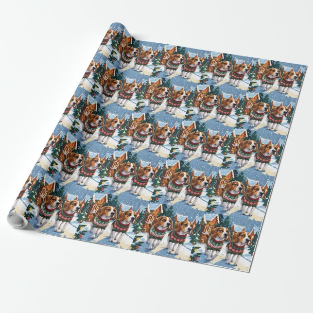 Papier Cadeau Chiens Beagle Noël Neige Fêtes (Déroulé)