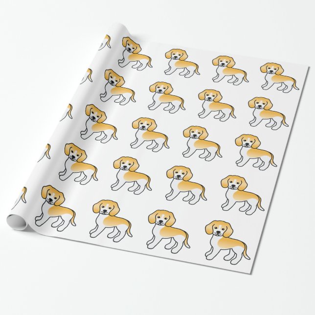 Papier Cadeau Chiens Beagles Citron Et Blanc (Déroulé)