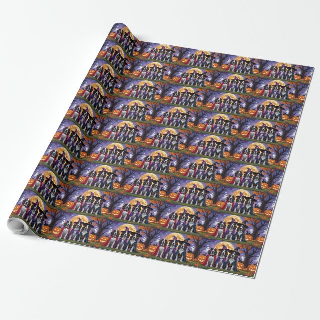 Papier Cadeau Chiens Bluetick Coonhound Citrouille Drôle d'Hallo (Déroulé)