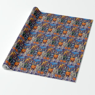 Papier Cadeau Chiens Boston Terrier faisant Trick-or-Treating po
