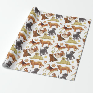 Papier Cadeau Chiens chiots mignons avec os et pattes motif