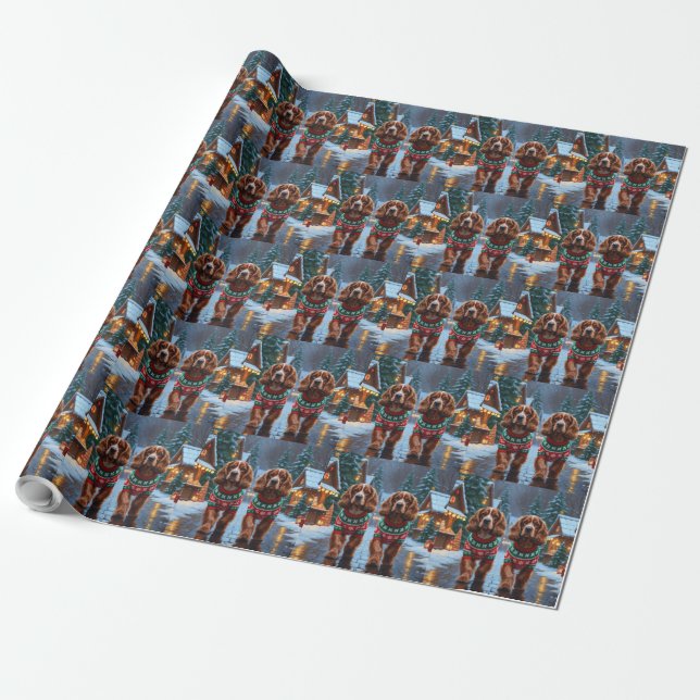 Papier Cadeau Chiens Cocker Spaniel Noël Neige Fêtes (Déroulé)