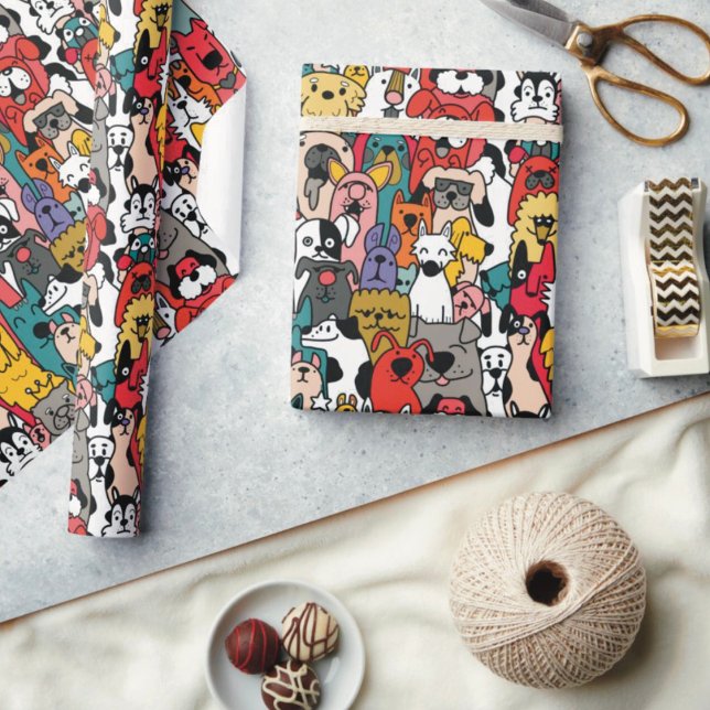 Papier Cadeau Chiens colorés amusants (Créateur téléchargé)