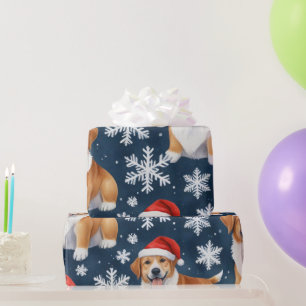 Papier Cadeau Chiens Corgi de Noël et Motif de Fêtes de Flocons