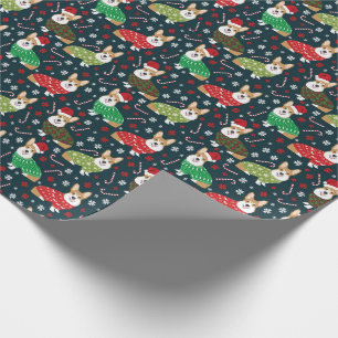 Papier Cadeau Chiens Corgi en Pulls de Noël Motif Festif