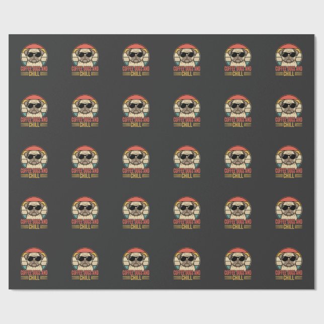 Papier Cadeau Chiens de café et Pug Rétro Chill (Plat)