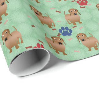 Papier Cadeau Chiens de dessin - Dachsund Red Tiled v1