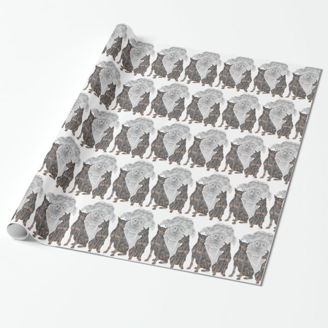 Papier Cadeau Chiens de Doberman noir et tan (Déroulé)