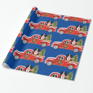 Papier Cadeau Chiens de montagne bernois de Noël Camion rouge Bl