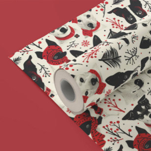 Papier Cadeau Chiens de Noël colorés Motif