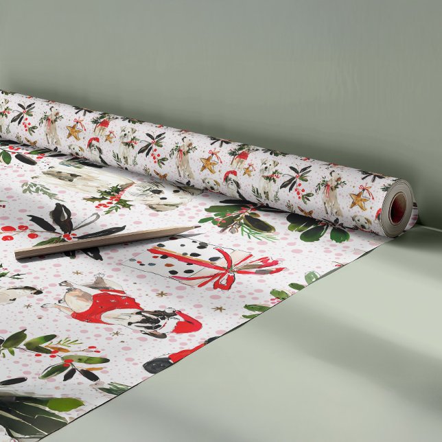 Papier Cadeau Chiens de Noël et motif de verdure (Créateur téléchargé)