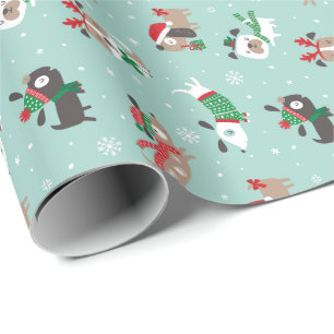 Papier Cadeau Chiens de noël mignons à la menthe