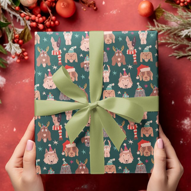 Papier Cadeau Chiens de Noël Motif tiré main (Créateur téléchargé)