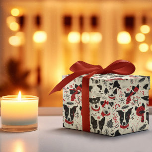 Papier Cadeau Chiens de Noël Noir Rouge Motif à thème