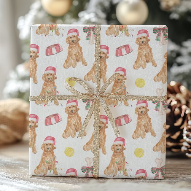 Papier Cadeau Chiens de Noël Père Noël Watercolor (Créateur téléchargé)